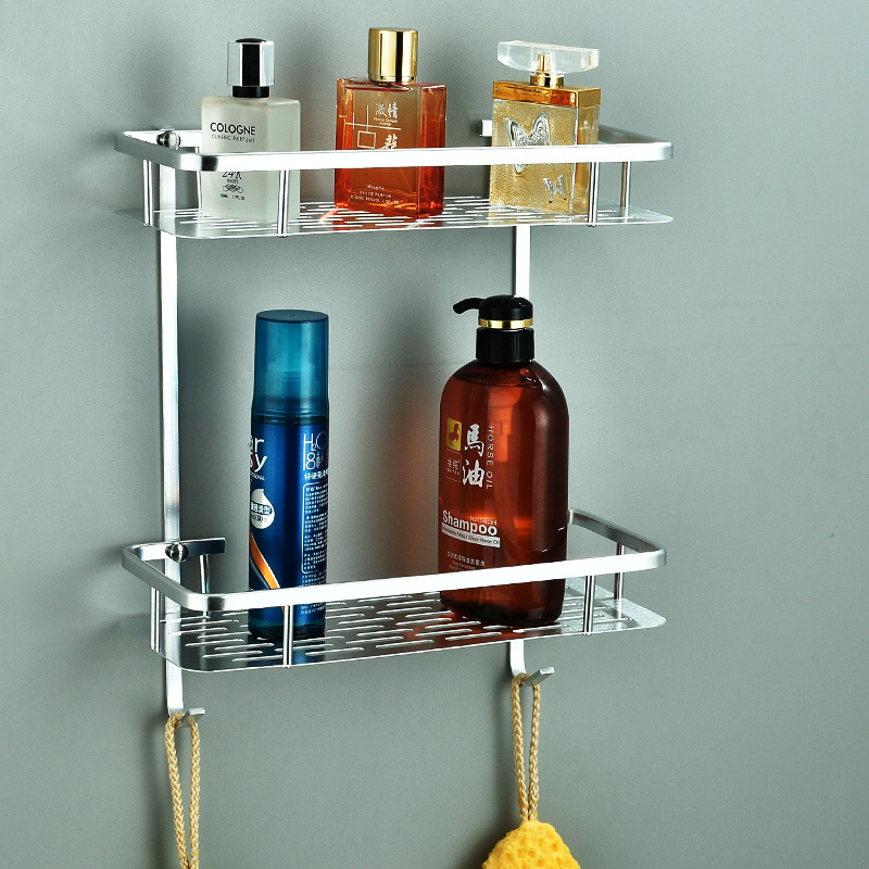 Kệ Nhà Tắm 2 Tầng Hợp Kim Không Rỉ Có 2 Móc Treo Tiện Lợi