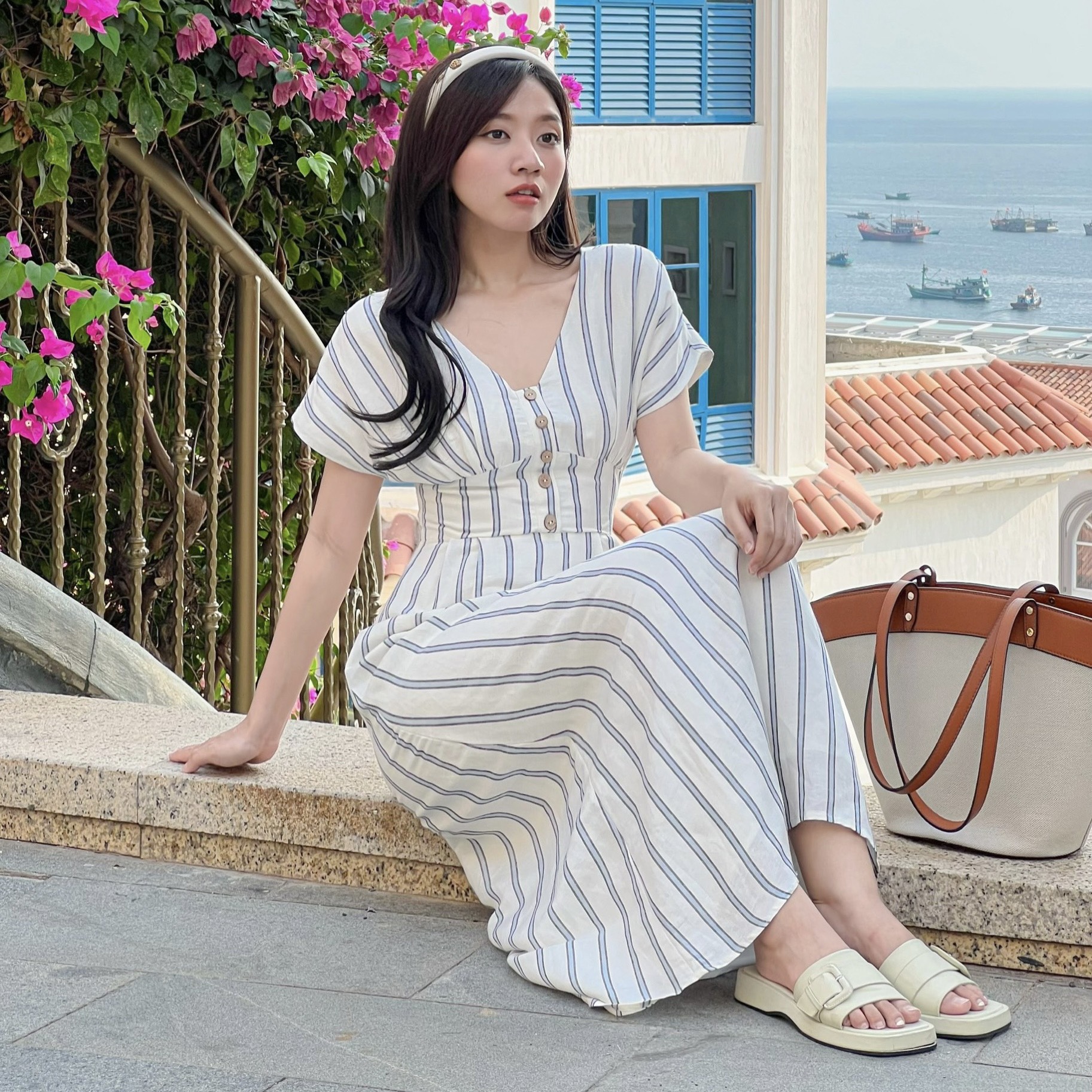GOLA - Đầm SOKI - Đầm sọc dáng dài tay cánh dơi