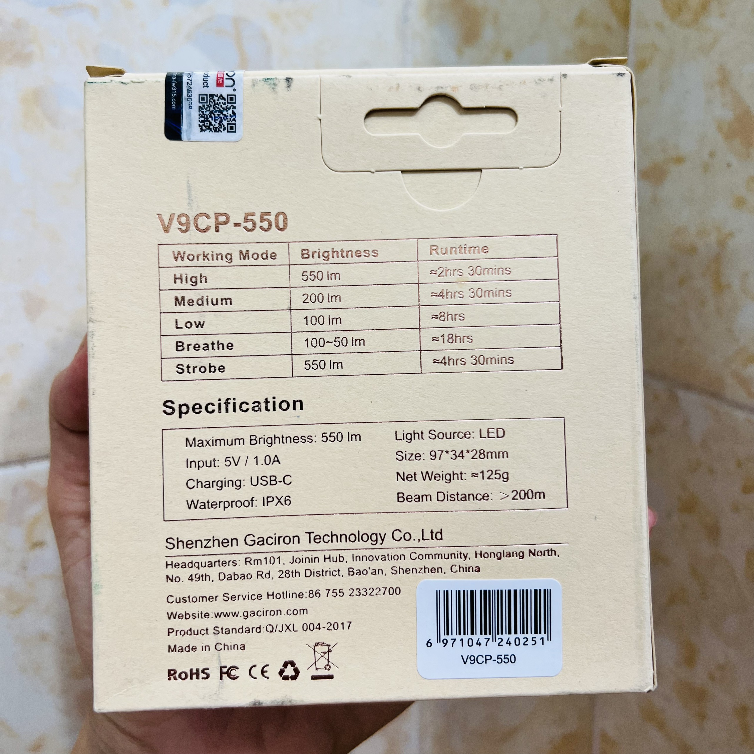 [CHÍNH HÃNG] ĐÈN TRƯỚC XE ĐẠP GACIRON V9CP – 550LUMEN