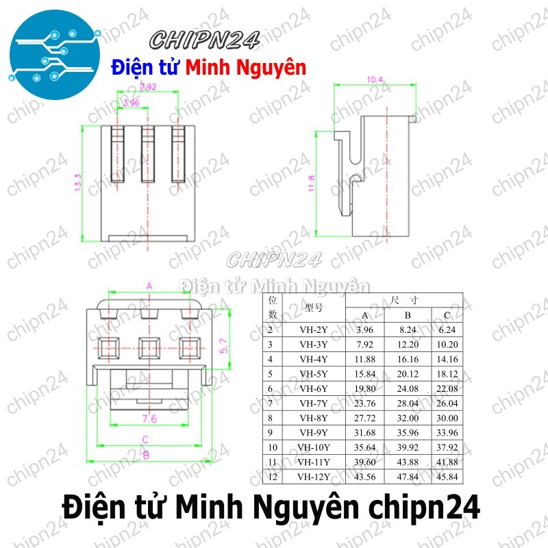 (F307) Header VH3.96 Cái (2P/3P/4P/5P/6P/7P/8P/9P/10P/11P/12P 3.96 3.96MM) - [Chọn Loại] - HHH.00231