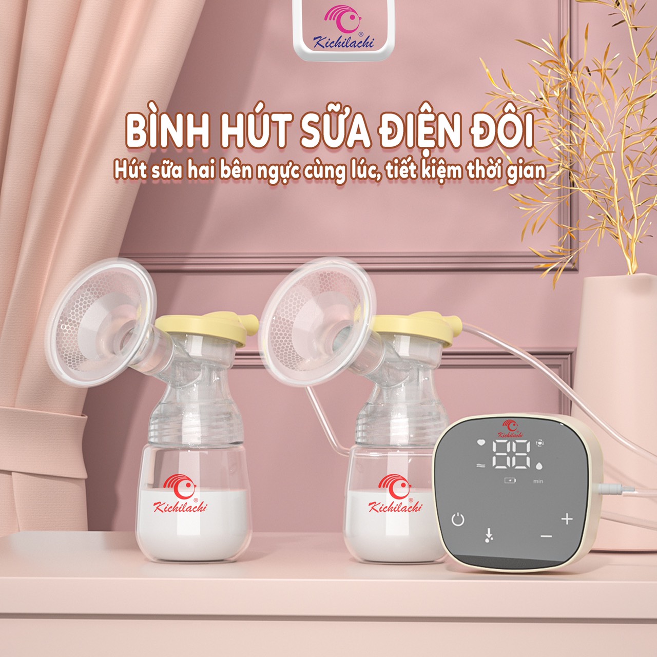 [BH 1 NĂM] Máy hút sữa điện đôi Kichilachi PPSU PLUS hút mạnh êm