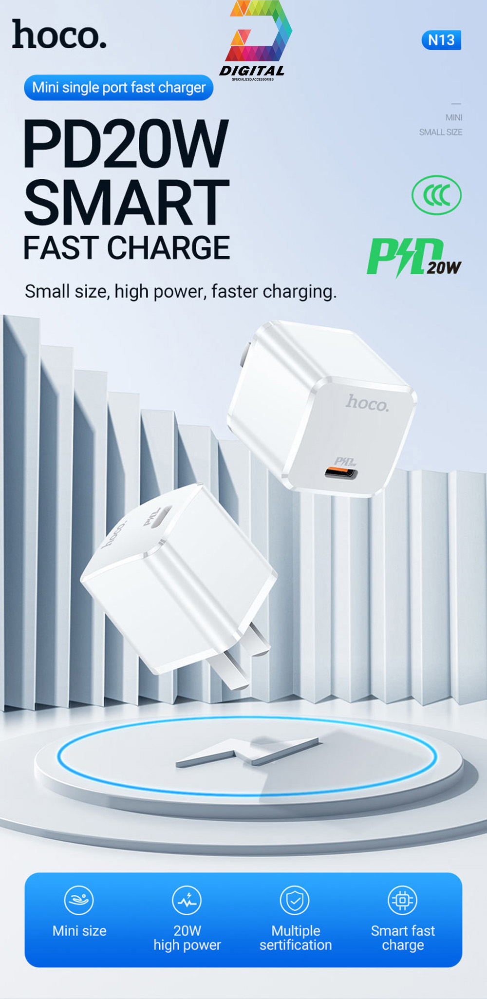 Củ Sạc Nhanh Mini Hoco N13 PD 20W Chính Hãng
