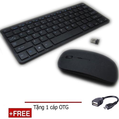 Bộ bàn phím và chuột không dây mini dùng cho điện thoại/ máy tính bảng tặng 1 cáp otg