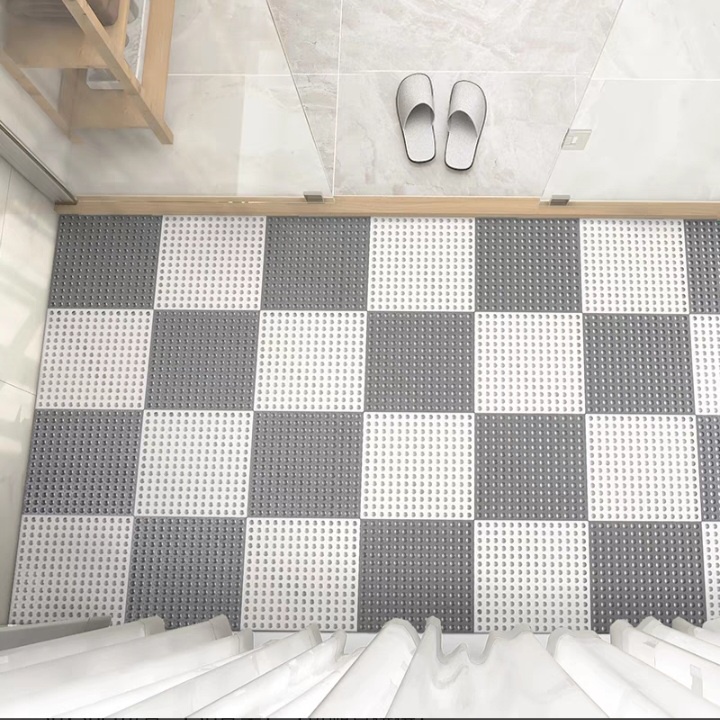 Square plastic non-slip floor mat for bathroom, washroom, etc.
