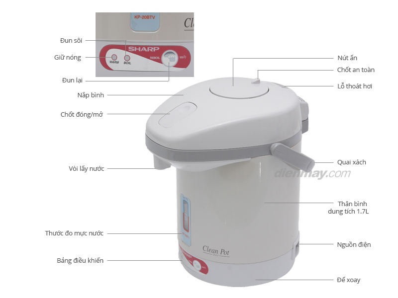 Bình thủy điện Sharp KP-20BTV 1.7 lít