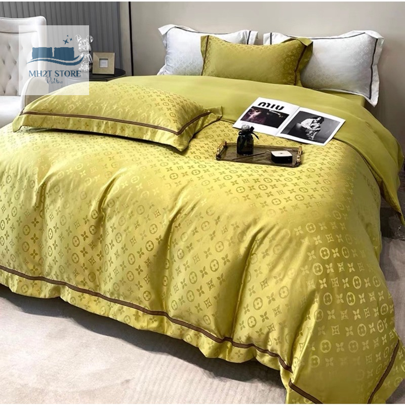 Bộ chăn ga gối Phi Lụa thương hiệu in vân chìm 3D mới MH2T STORE