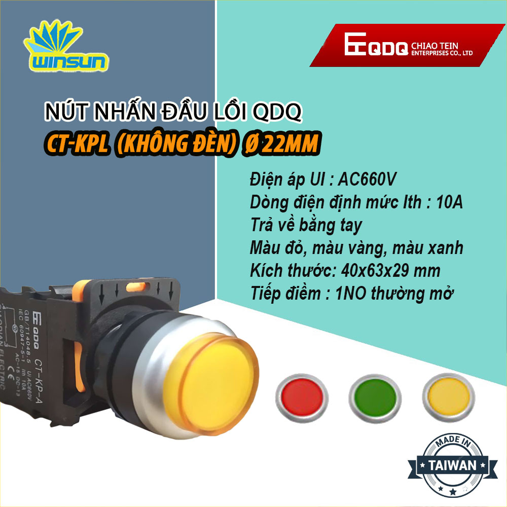 Nút nhấn đầu lồi có đèn, không đèn Phi 22 QDQ