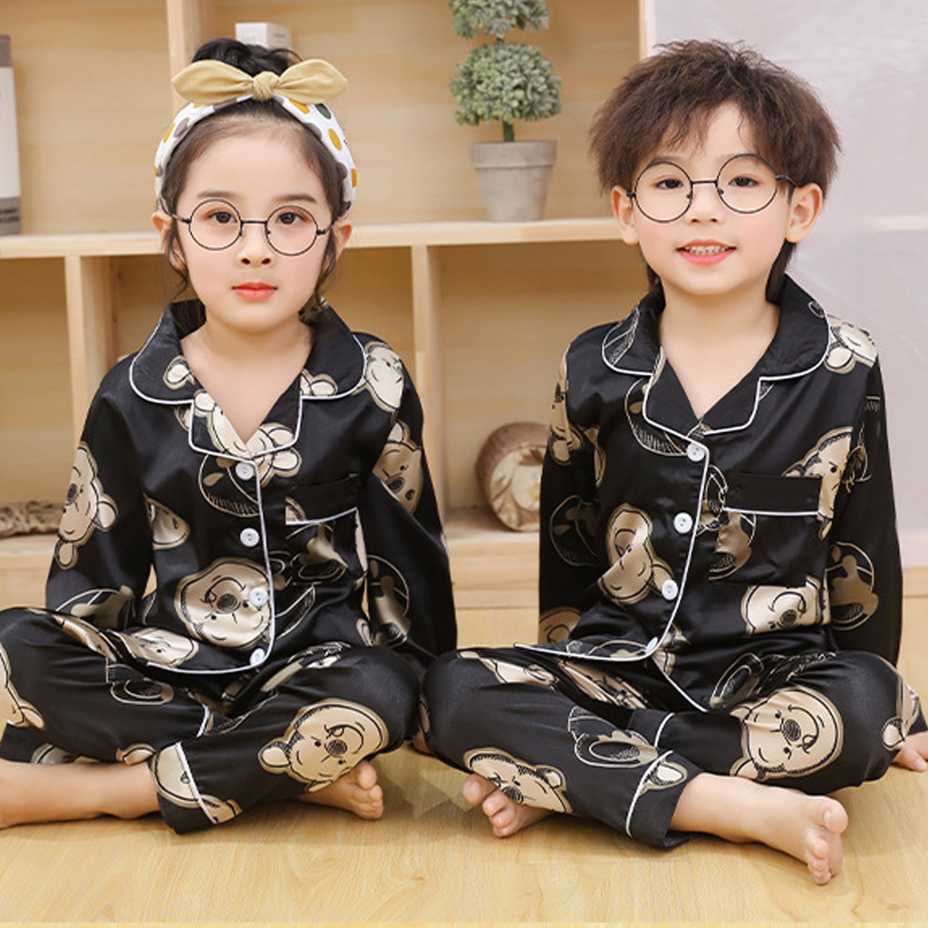 Bộ Pyjama Lụa Dài Tay Cho Bé, Bộ Lụa Họa Tiết Dễ Thương Cho Bé Trai Và Bé Gái Mặc Nhà Cực Yêu - LILA KIDS