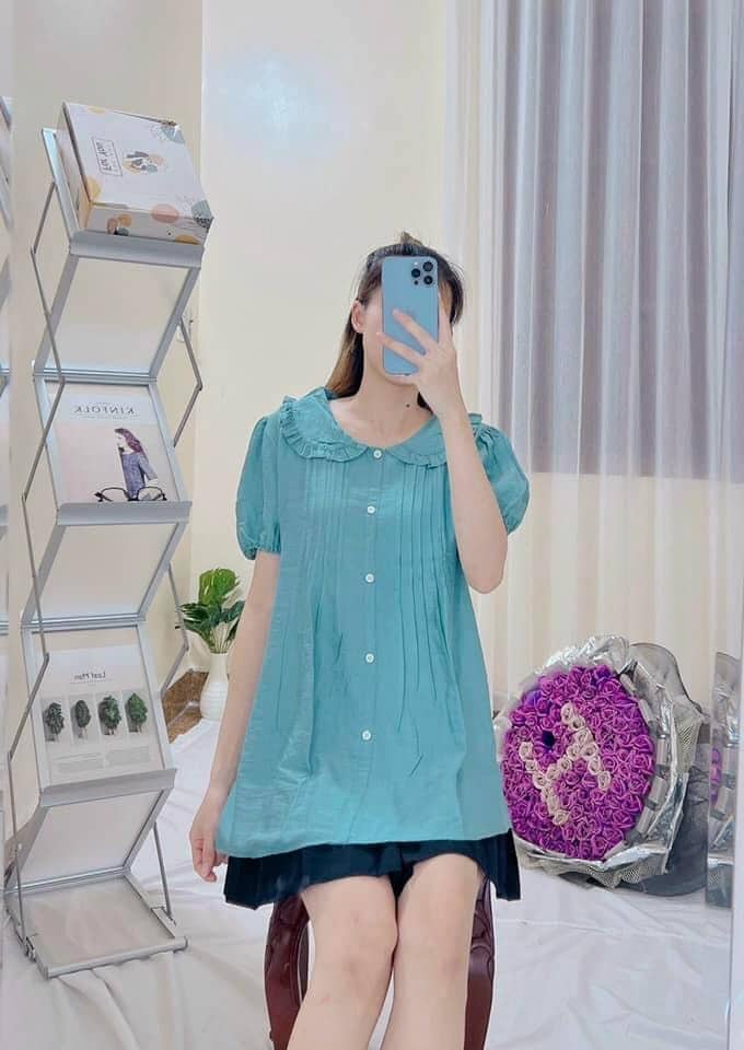 Áo bầu cổ sen chất đũi lụa mềm mát đủ màu, Cài cúc