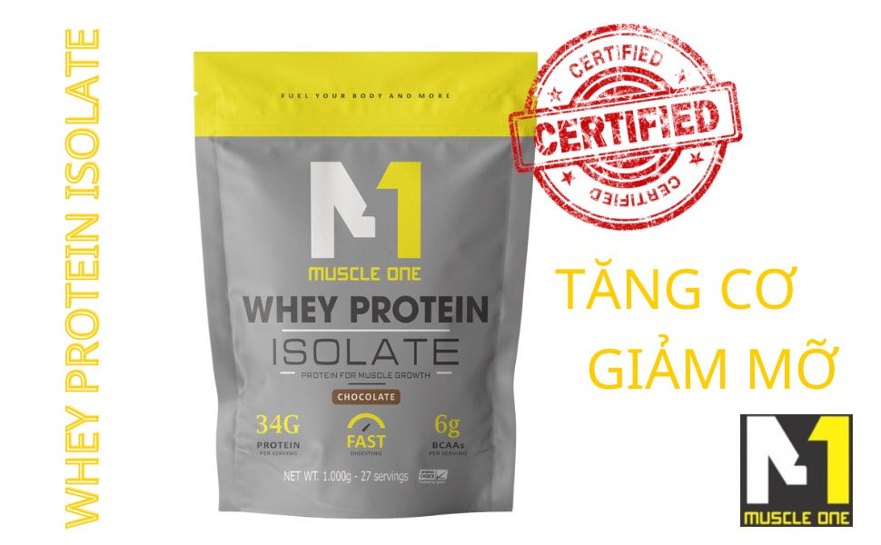 Sữa tăng cơ giảm mỡ, whey protein isolate MUSCLE ONE 2kg (combo 2 túi tặng bao tay tập gym)