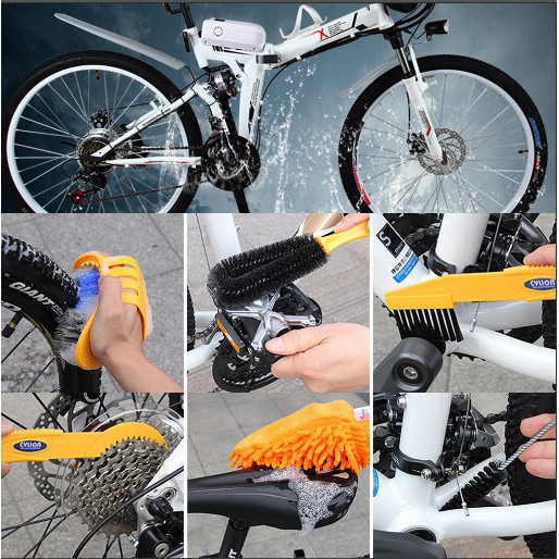 Bộ vệ sinh xe đạp - xe máy đa năng 7 món (6 dụng cụ rửa xe + bàn chải sên)