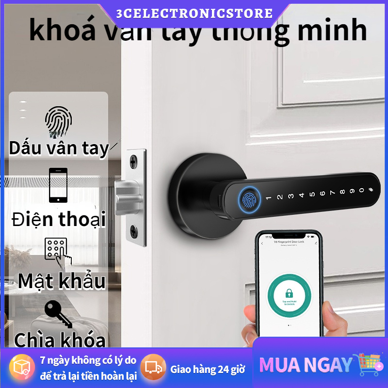Tay cầm khóa cửa vân tay kỹ thuật số Phòng mở khóa thông minh điện tử Văn phòng Tuya Khóa vân tay cửa gỗ phòng ngủ
