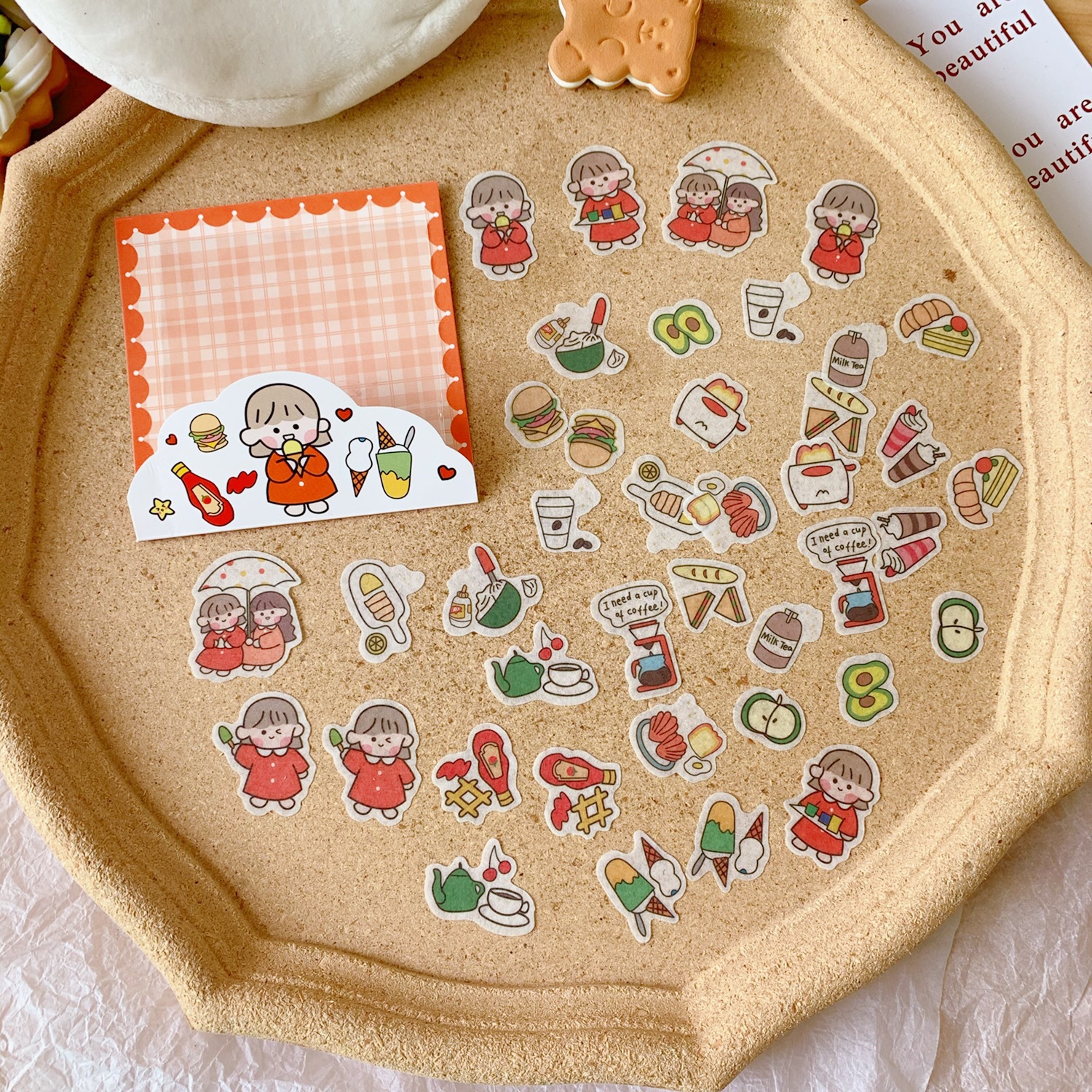 Set miếng dán sticker decal sổ vở cô bé 40 miếng