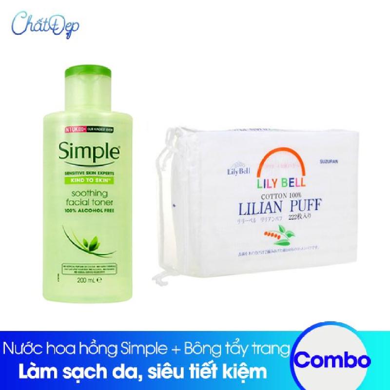 Combo Nước hoa hồng Simple và Bông tẩy trang Lily Bell 222 miếng