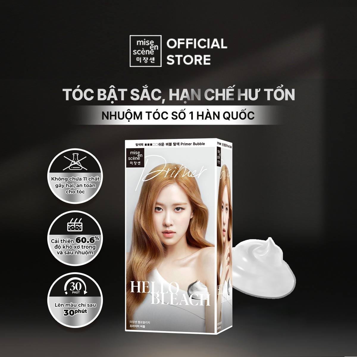 [Gift] Thuốc nhuộm tóc Mise en scene Hello Bubble 7V Peri Violet màu tím Peri khói