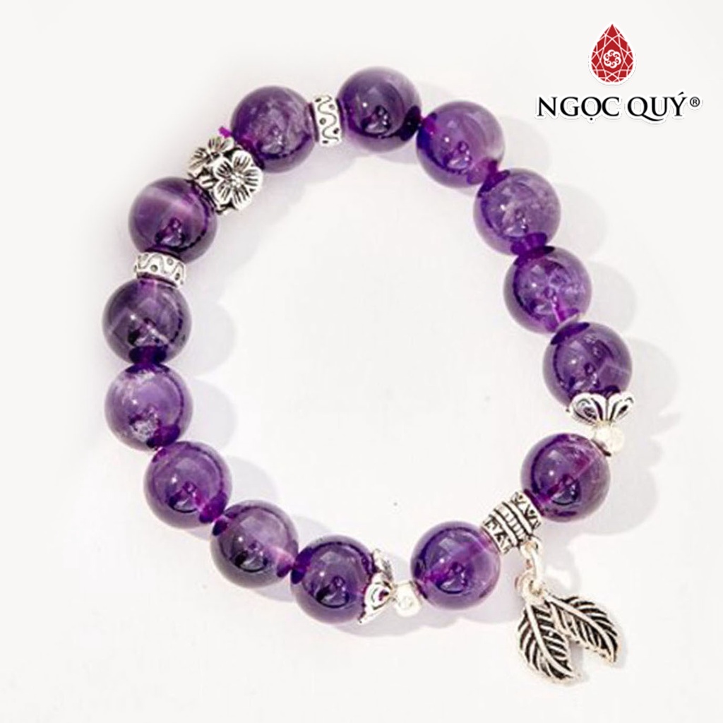 Vòng tay thạch anh tím charm lá - ngọc quý
