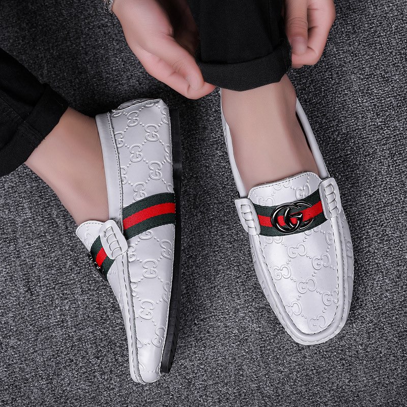 Giầy lười trắng khâu GG nam