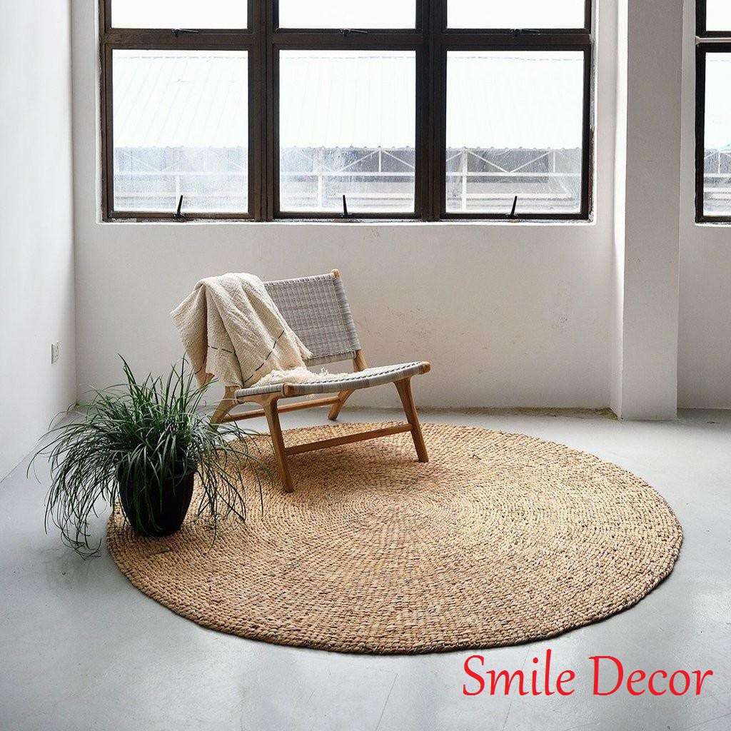 Thảm lót sàn đan lục bình hình tròn Smile Decor phong cách vintage - D80cm