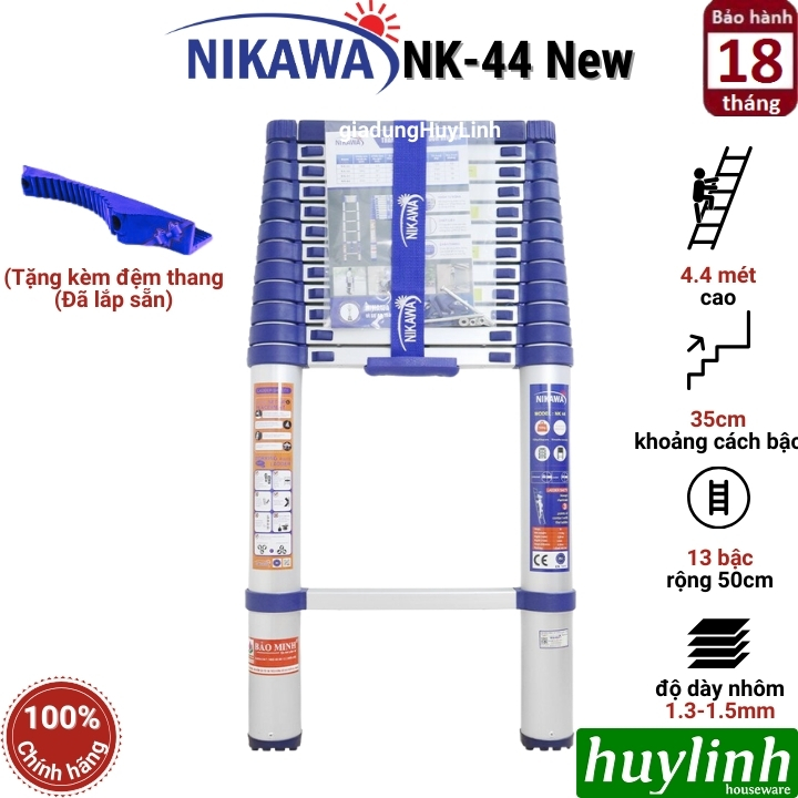 Thang nhôm rút đơn nikawa nk-44 new - 4.4 mét - tặng đệm cao su