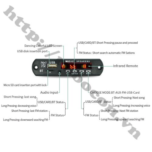 MODULE MẠCH GIẢI MÃ MP3 + FM + BLUETOOTH 5.0 5VDC JQ D098BT