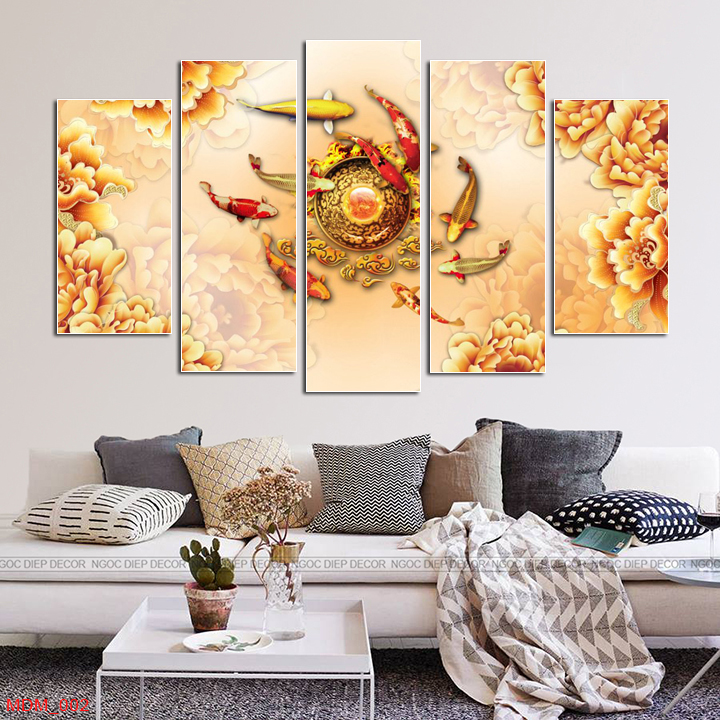 Tranh dán tường Cửu Ngư 3D - -Trang décor phong cách hiện đại