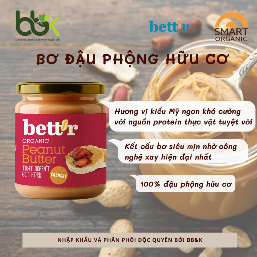 Bơ đậu phộng hữu cơ Bett'r organic peanut Butter spread 250g