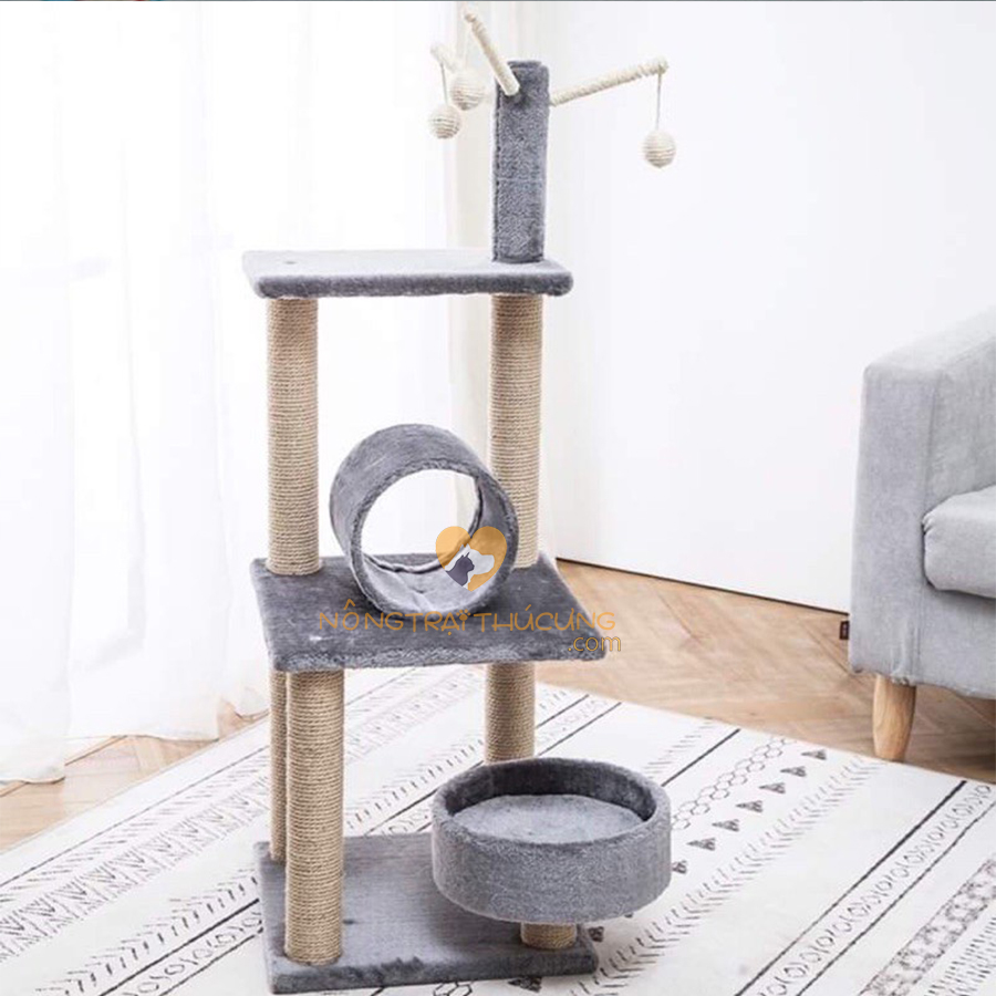 Cat Tree - Nhà Cây Kèm Trụ Cào Móng Cho Mèo- (40x40x120cm) - [Nông Trại Thú Cưng]