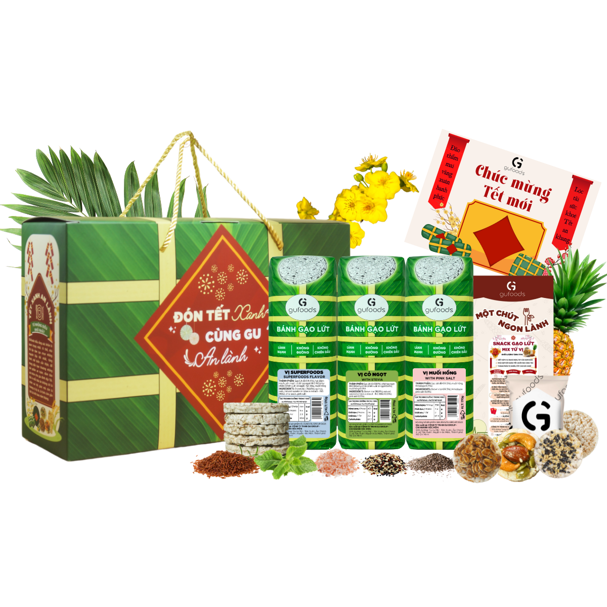 Hộp quà Tết GUfoods - Xuân Ất Tỵ 2025 - Mâm bánh Tết healthy, Món quà sức khoẻ, Hộp giấy thân thiện môi trường, Giftbox / Gift set healthy, Đón Tết xanh - Cùng GU an lành
