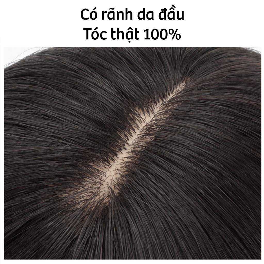 Tóc giả mái hói 3d tóc thật 100% có rãnh da đầu 25cm TG211