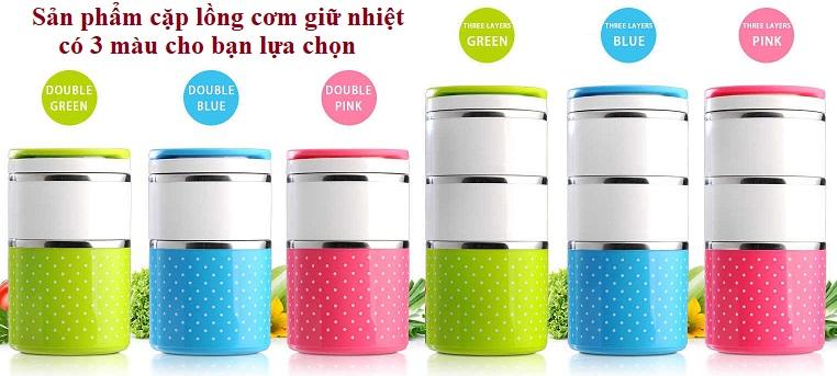 Cặp lồng cơm 3 tầng giữ nhiệt chấm bi ruột inox