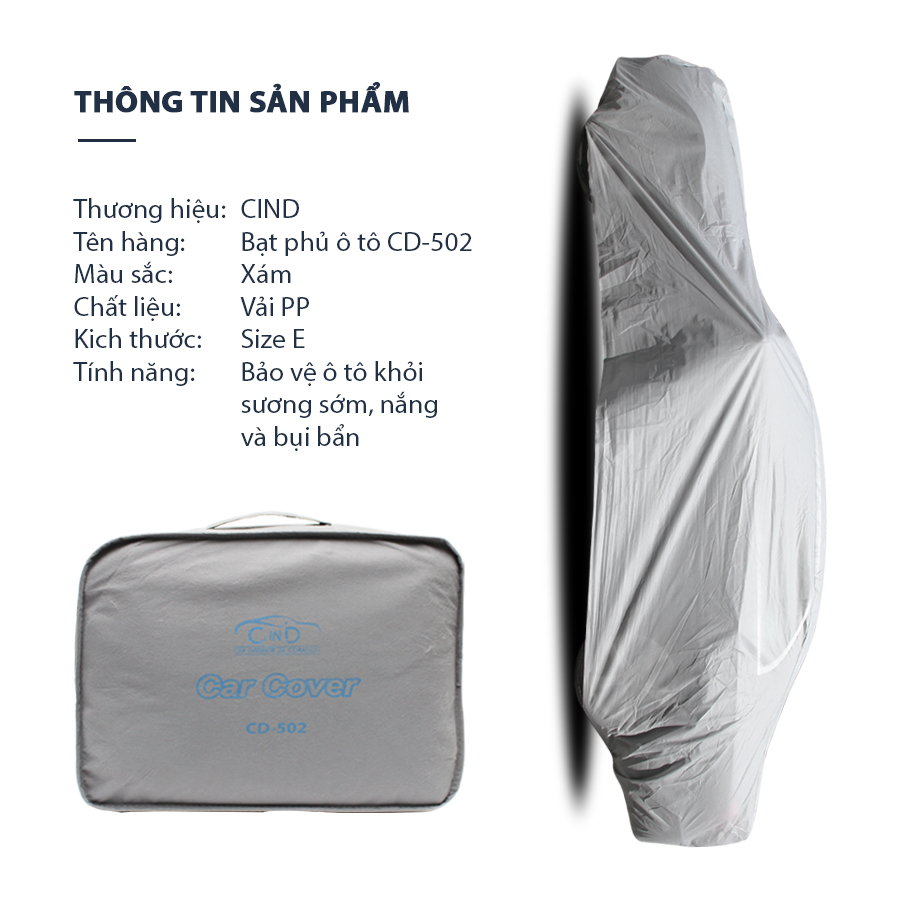Bạt Phủ Ô Tô 4 Chỗ Lớn Cind CD-502 Size E 1 Lớp PP