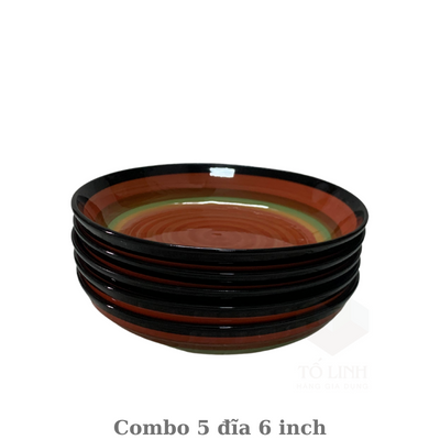 Combo 5 đĩa gốm sứ 15cm, 5 đĩa gốm sứ hoa 6 inch