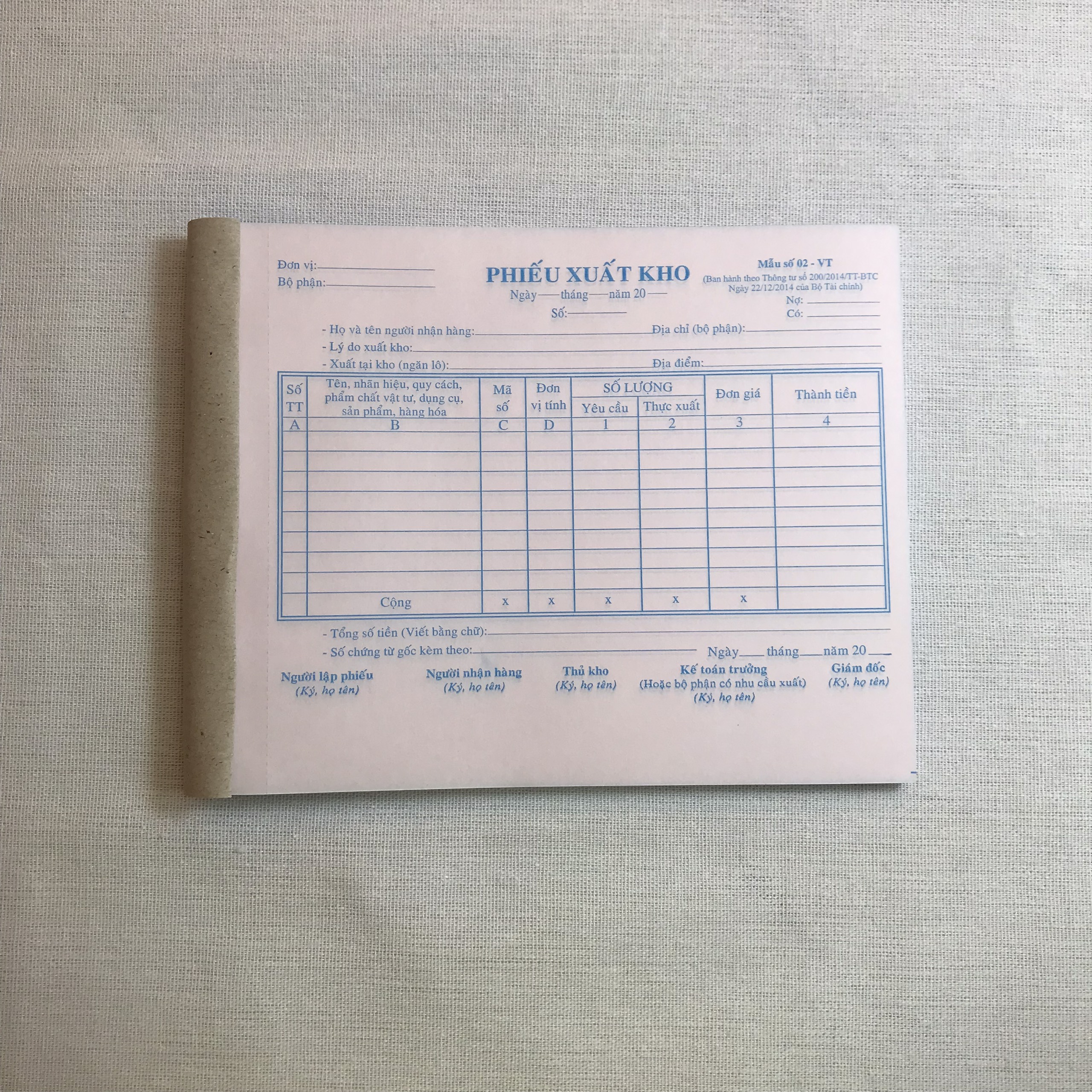 PHIẾU XUẤT KHO 2 LIÊN A5 (NY)