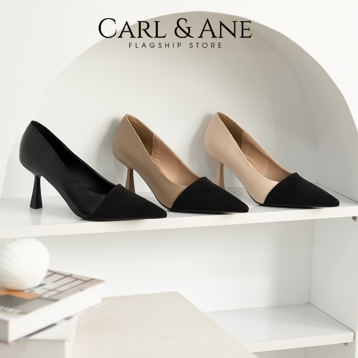 Carl & Ane - Giày cao gót mũi nhọn gót cao 7cm thời trang màu đen _ CP018