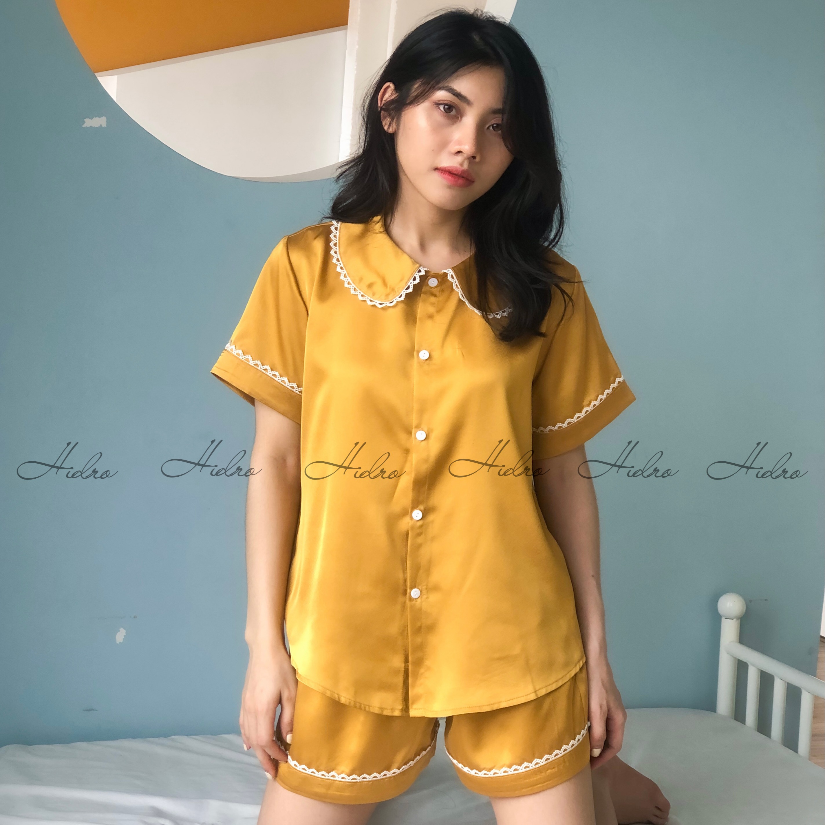 Bộ pijama lụa satin cao cấp viền ren sang chảnh