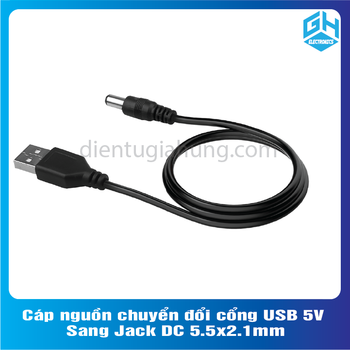 Cáp nguồn chuyển đổi cổng USB 5V Sang Jack DC 5.5x2.1mm