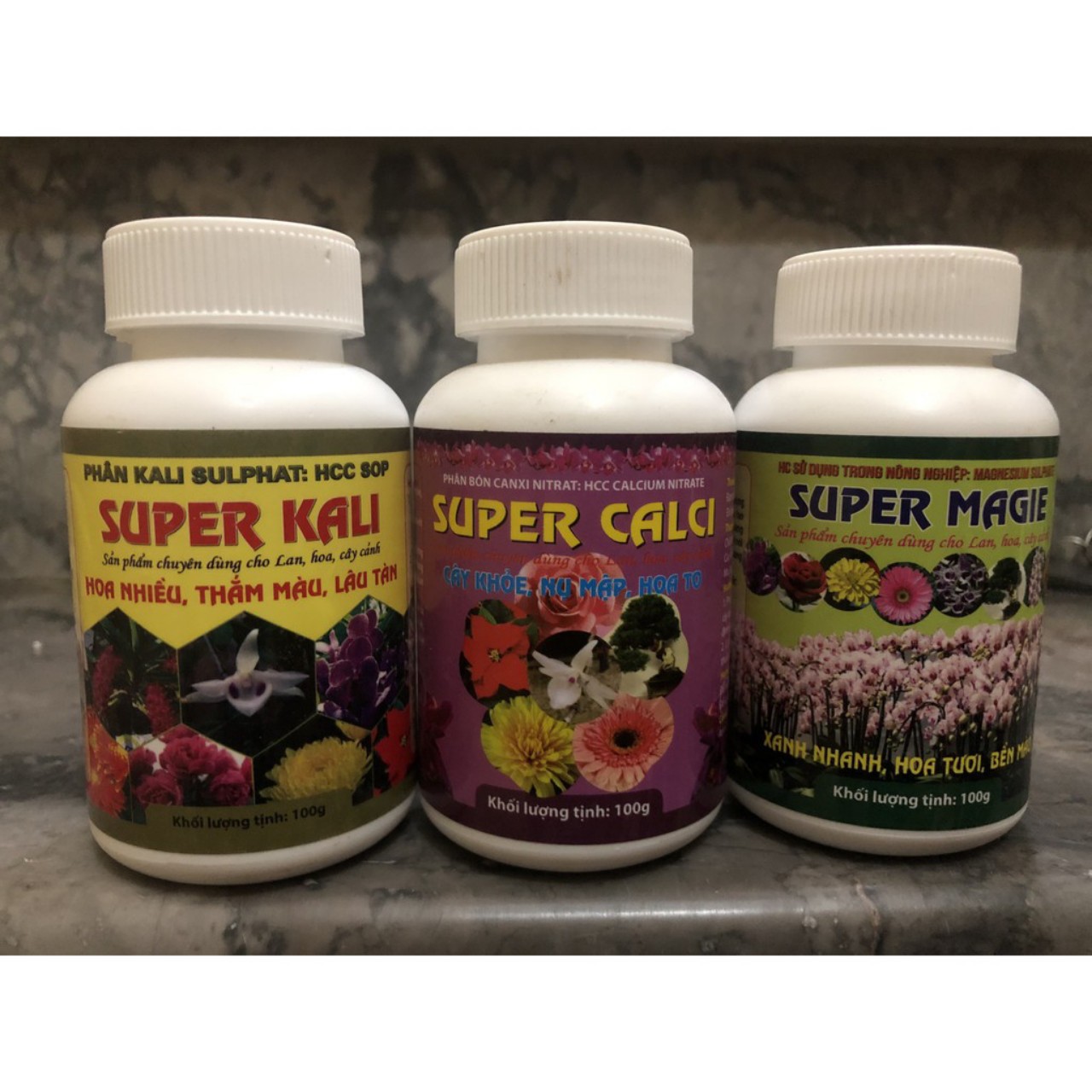 Combo bộ 3 phân bón Super cho hoa lan và cây cảnh (Super Magie, Super Kali, Super Canxi)