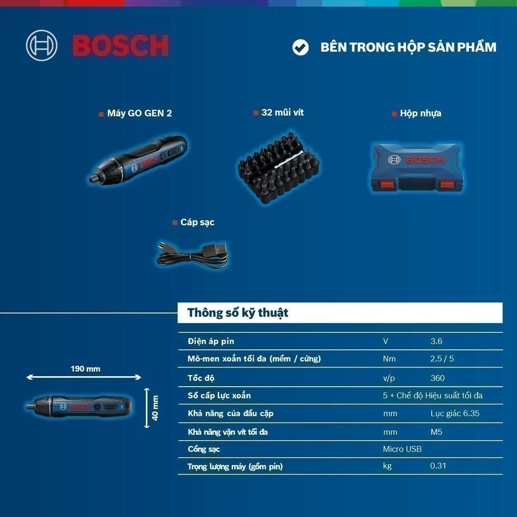 Máy vặn vít dùng pin Bosch GO GEN 2