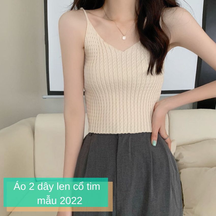 Áo 2 dây len cổ tim mẫu 2022 (Nhiều màu)