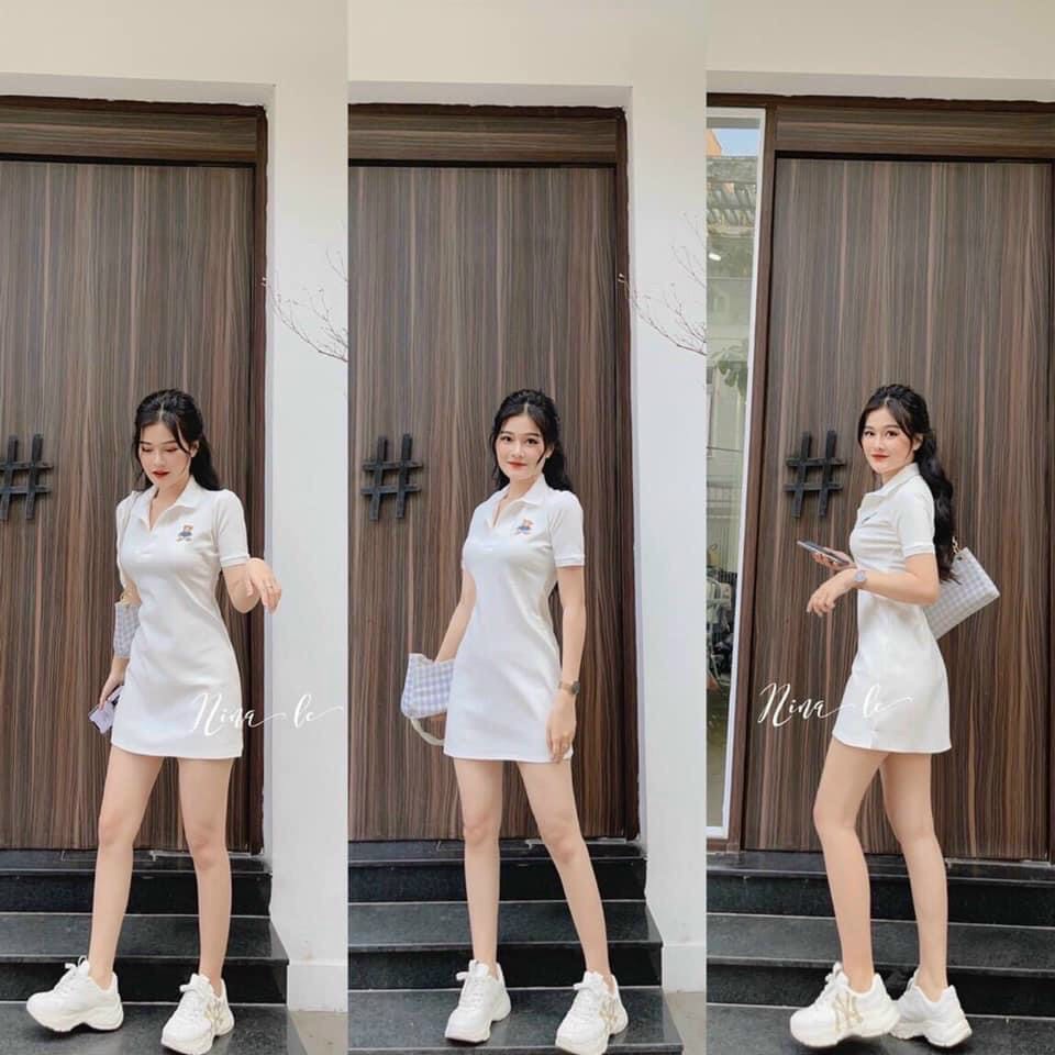 [ Hàng Hót ] Đầm Body cổ bẻ Thêu Gấu Siêu xinh ( video thật )