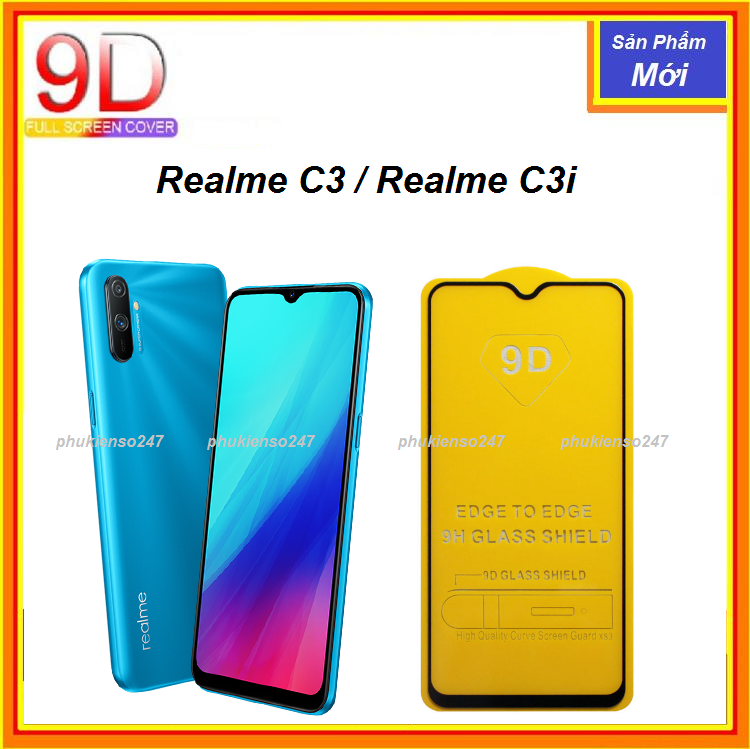 Kính cường lực Full màn 9D cho Realme C3 / Realme C3i  Full keo màn hình Tặng bộ phụ kiện dán