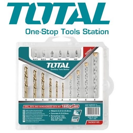 Bộ 16 mũi khoan và đầu bắt vít Total TACSD3165