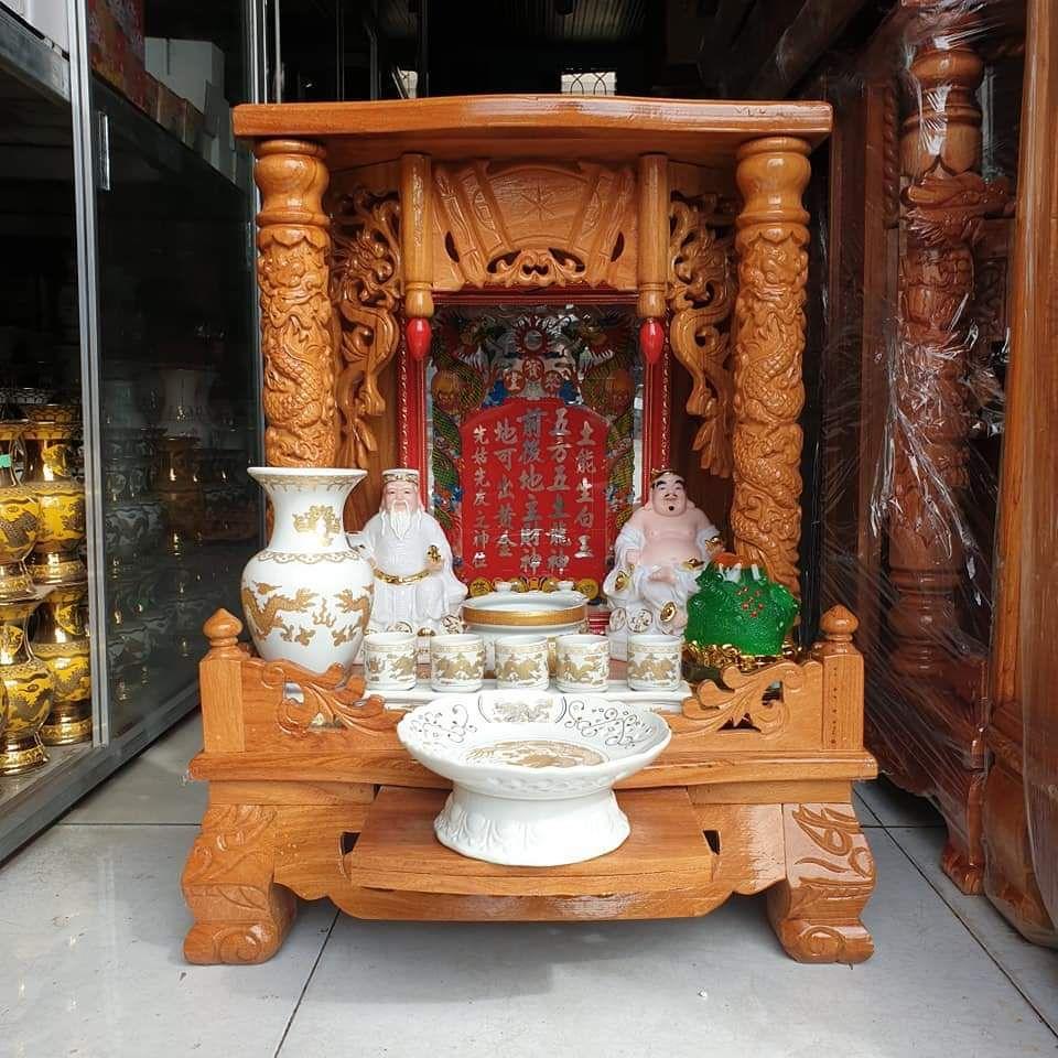 [Trả góp 0%] COMBO Bộ bàn thờ thần tài ông địa gỗ gõ đỏ ngang 50 cm vip