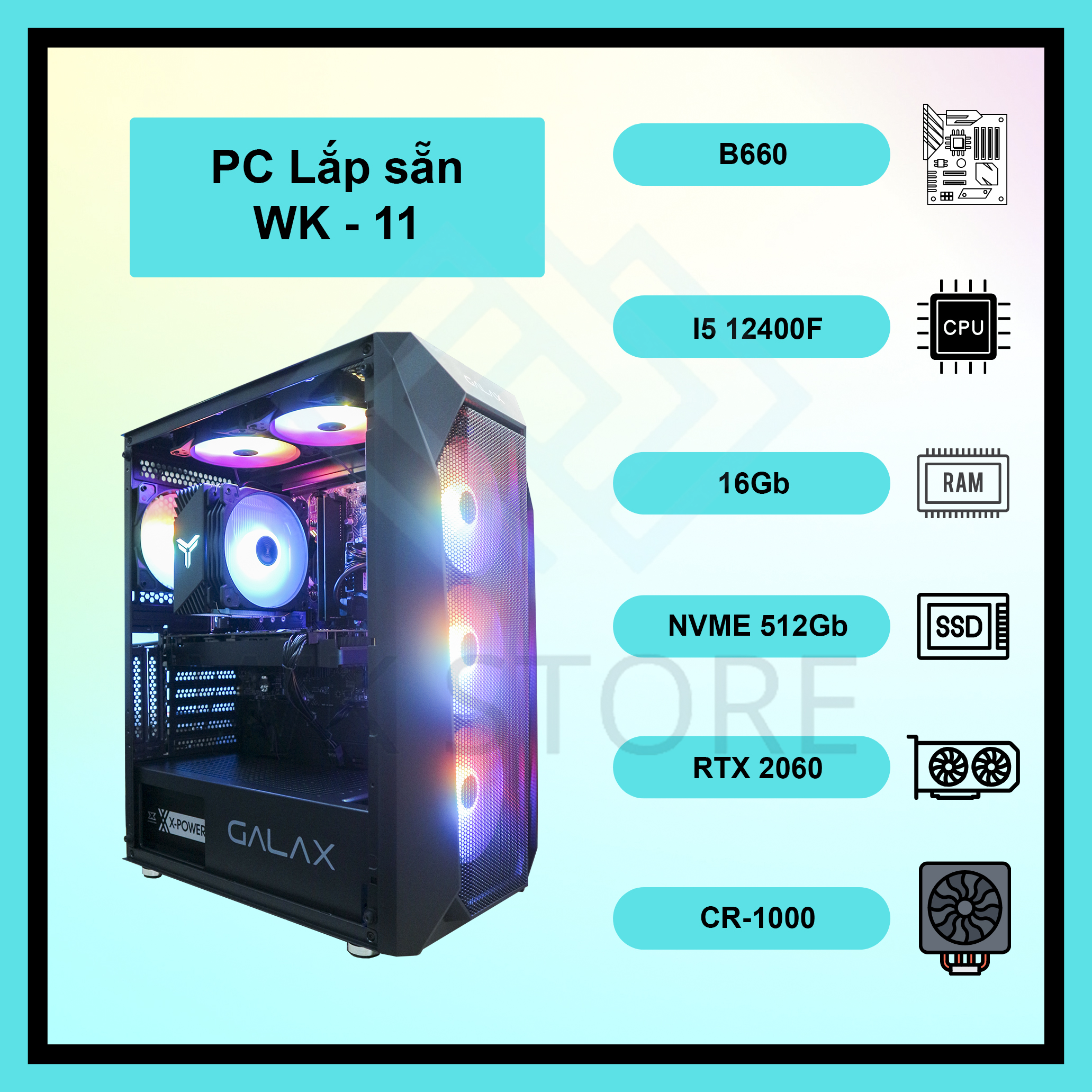 Thùng pc gaming cấu hình cao wk-11 i5 12400f, 16gb ram, vga rtx 2060/3060