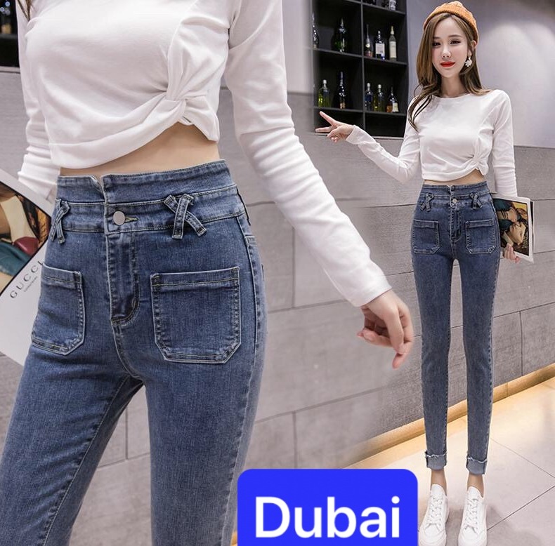 QUẦN JEAN NỮ CHẤT BÒ XANH LƯNG KIỂU 2 TÚI TRƯỚC LƯNG CAO NÂNG MÔNG SIÊU CO GIÃN DB-89 - DUBAI FASHION