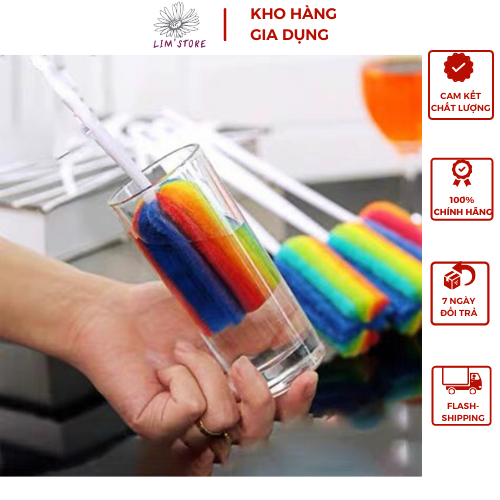 Dụng cụ cọ rửa bình sữa, cốc chén, ly đa năng 7 màu