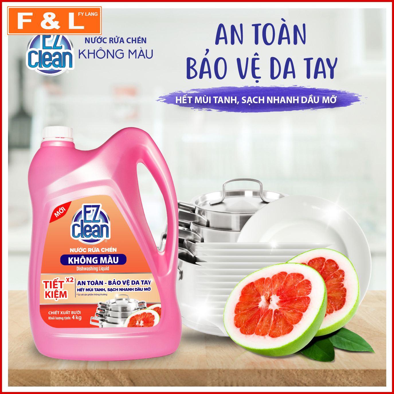 Nước rửa chén Ez Clean Không Màu 4 kg