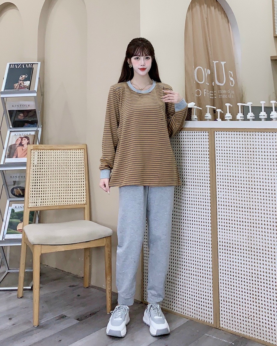 Đồ bộ bầu và sau sinh thu đông mặc nhà chất nỉ da cá dày dặn
