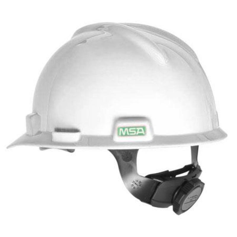 NÓN BẢO HỘ MSA 475358 V-Gard Slotted Safety Helmet Fas-Trac III Suspension, White Standard Size (6.5-8 inch) Made in USA include MSA Chinstrap (tặng kèm dây quai nón chính hãng)