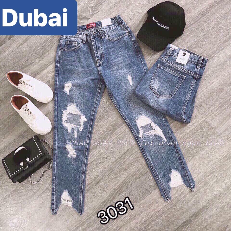 QUẦN JEAN BAGGY NỮ CHẤT BÒ XANH RÁCH SANG CUTE GIRL HÀN QUỐC ULZZANG LƯNG CAO NÂNG MÔNG CAO CẤP DB-3031 - DUBAI FASHION